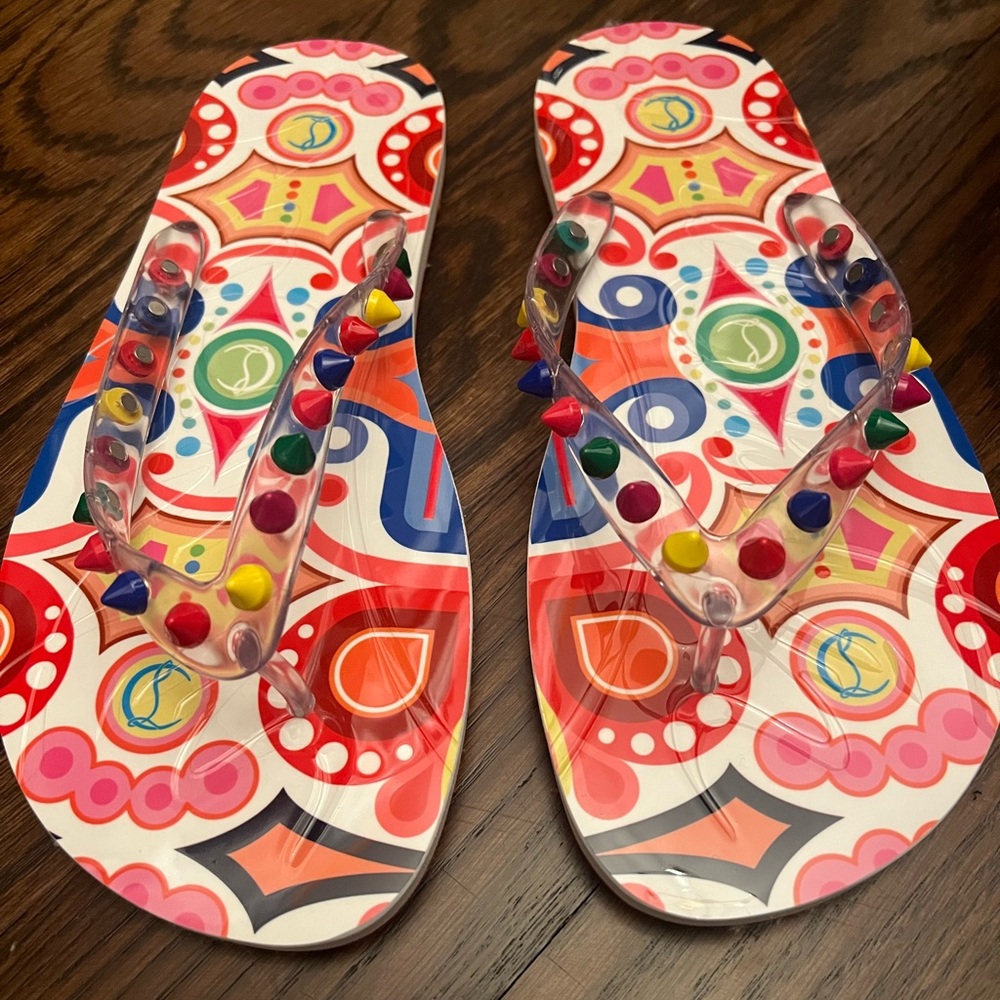 Christian Louboutin Loubi Spiked PVC Flip Flops Size 40 (US 10)